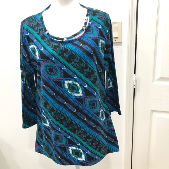 Ann Klein  sport tribal print blouse - Picture 1 of 5